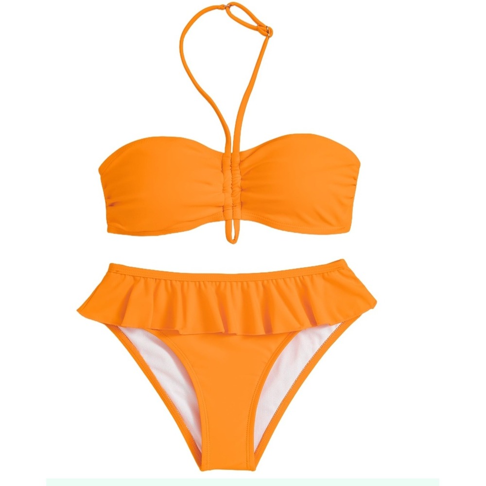 Orange Ruffle Two Piece Swimsuit Halter Bandeau Bikini Set Size 10T